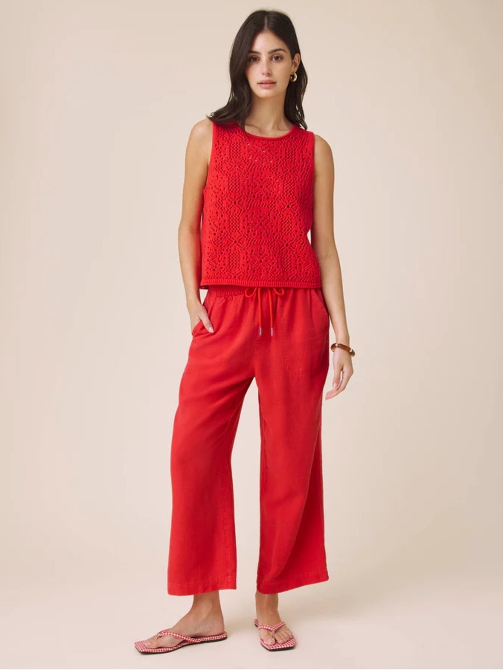 Splendid Red Wide-Leg Drawstring Pants - Picture 2 of 6